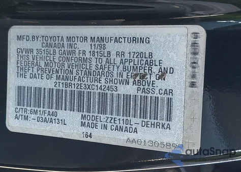 1999 Toyota Corolla Ve from USA, damaged, VIN 2T1BR12E3XC142453